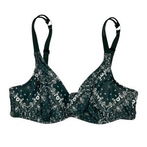 Simons Dark Green Paisley Patterned Bikini Top